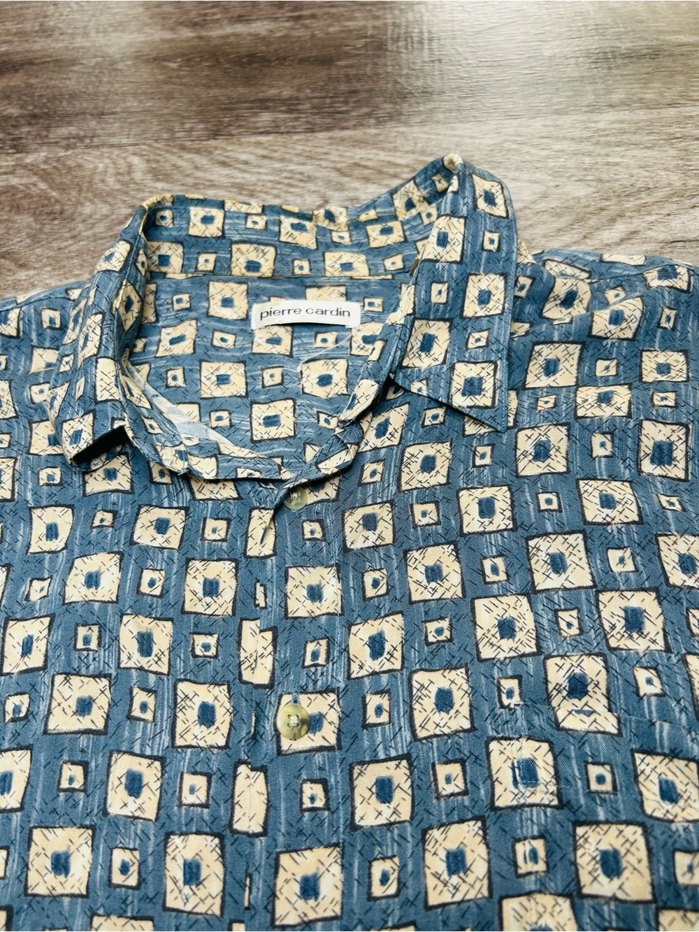 Pierre Cardin Blue and Cream Geometric Print Button-Down Shirt